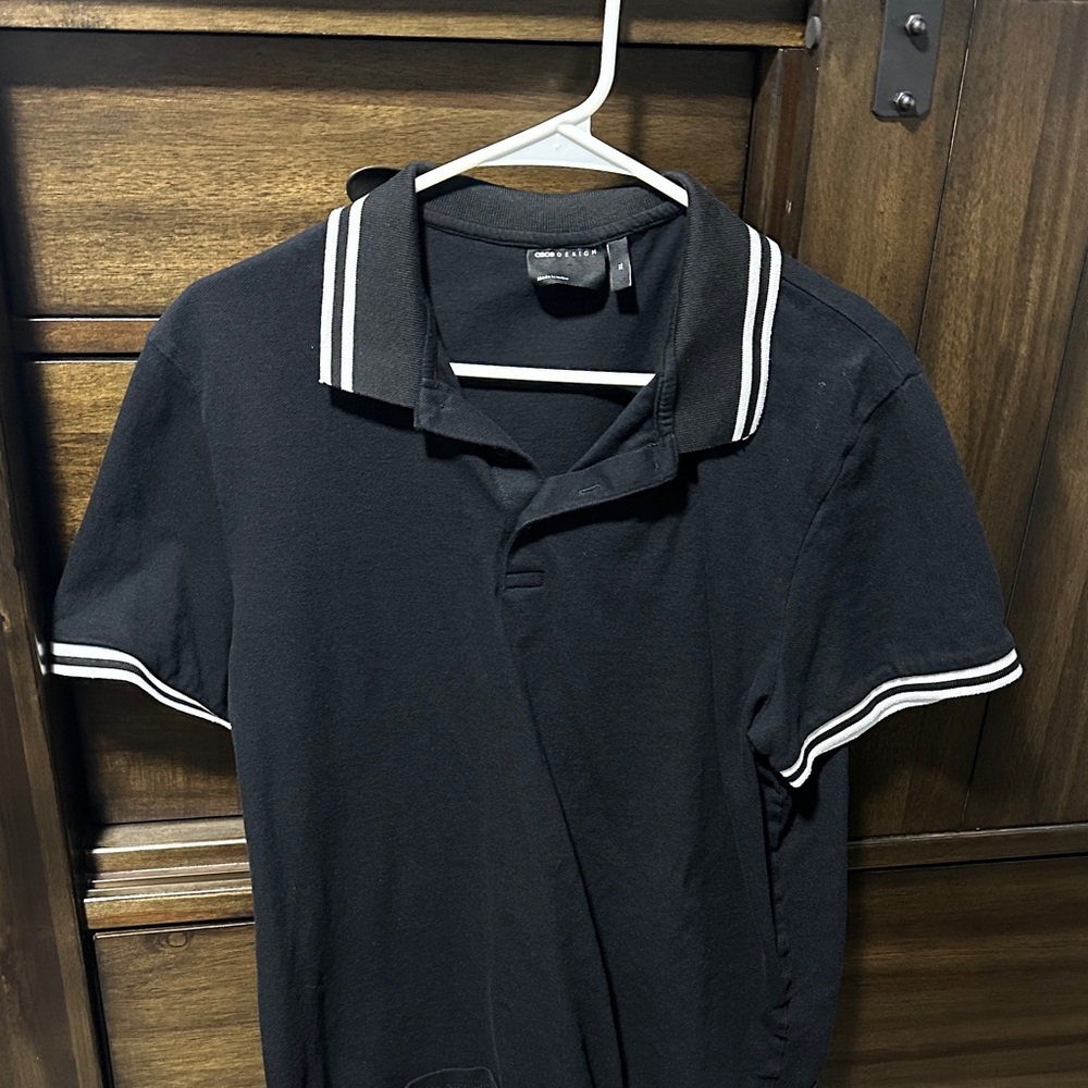 ASOS Black Polo Shirt with White Stripes